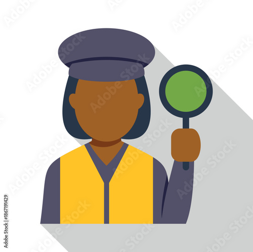 Woman wearing a uniform and hat holding a green railway signal paddle