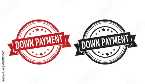Down payment stamp seals in red and black on white background