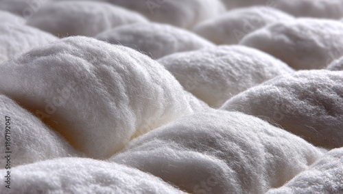 White polyester fiber material, loosely piled and fluffy, serves as a soft, lightweight textile for industrial manufacturing