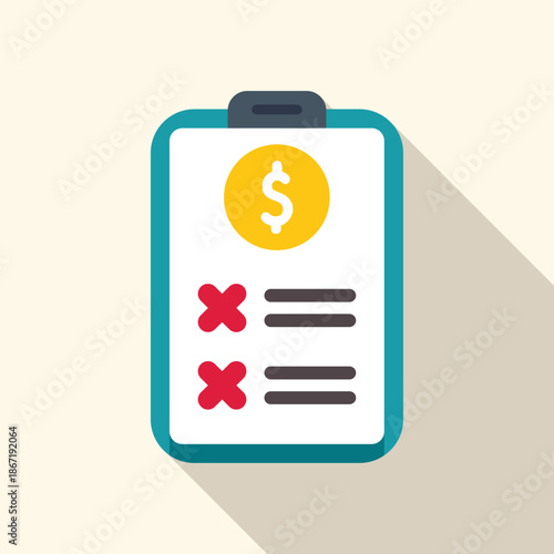 Clipboard with dollar symbol and two crossed out items, representing financial planning and budget cuts