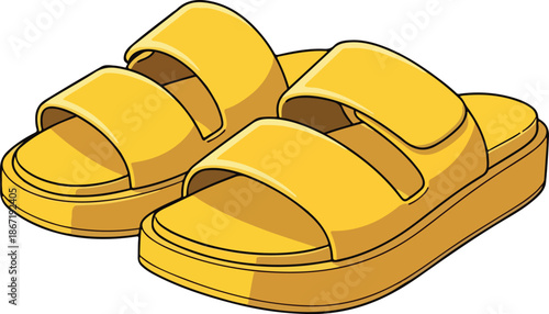 Vector graphic of yellow double strap slide sandals