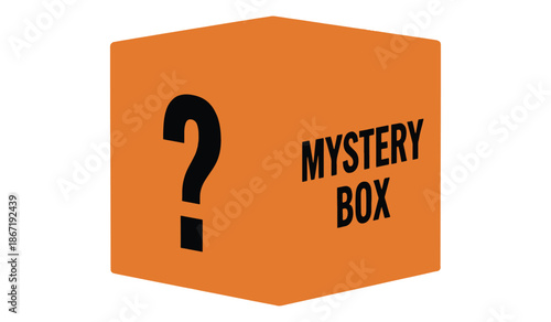 Orange mystery box with question mark on white background