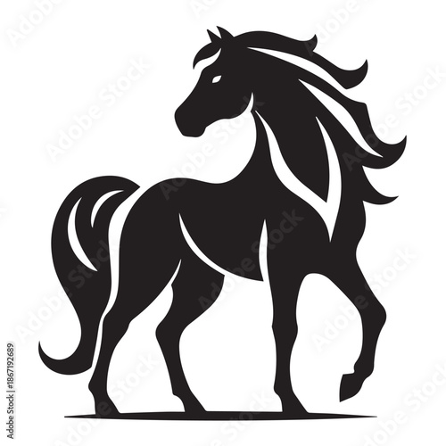 Black and white vector silhouette of a horse