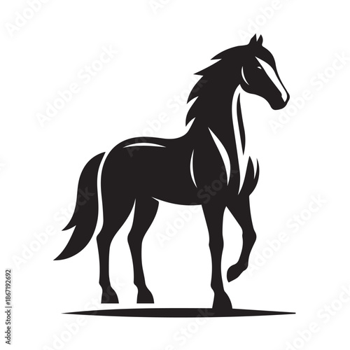 Black and white vector silhouette of a horse