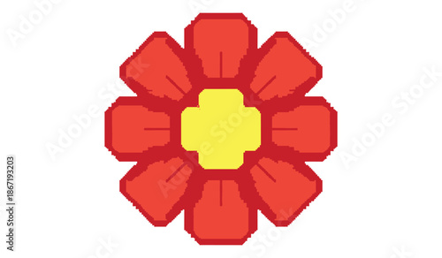 Simple geometric flower graphic with red petals and yellow center