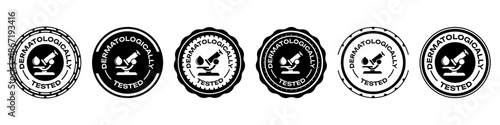 Dermatologically tested badge stamps collection in black. Set of cosmetic quality seals, medical labels and approval marks