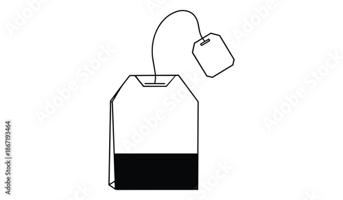 Black and white illustration of a milk carton with a tag