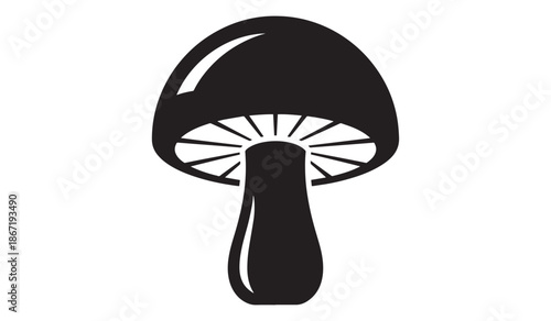 Black silhouette of a mushroom with a long stem and rounded cap