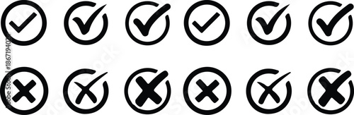 hand drawn 12 checkmark black icon set vector illustration collection design art 
