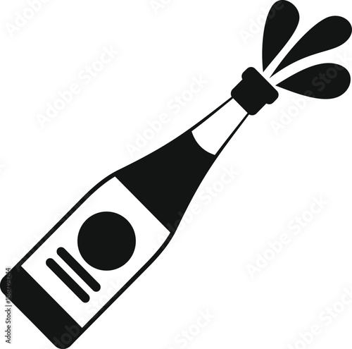 Champagne bottle icon showing sparkling wine spraying out, symbolizing celebration and party