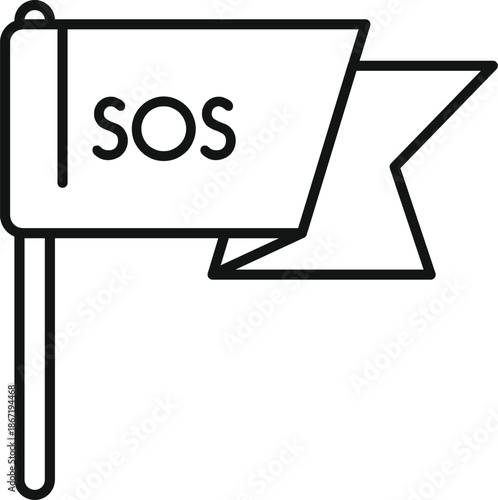 Flag with sos text representing an emergency call for help or distress