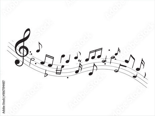 Abstract Musical Notes on Staff Line Art Illustration