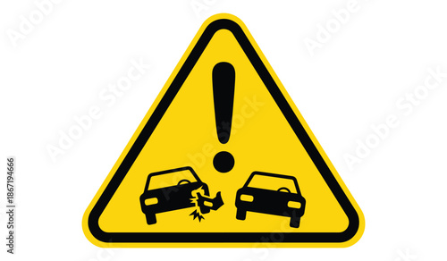 Warning sign of car crash with pedestrian