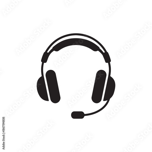 Call center headset icon with mic black vector illustration for support service