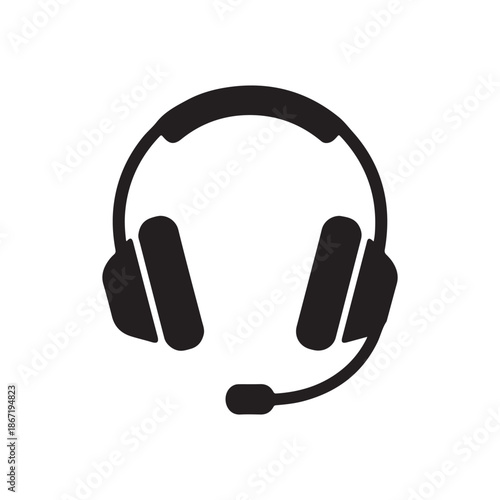 Headphones with microphone silhouette icon customer support communication device