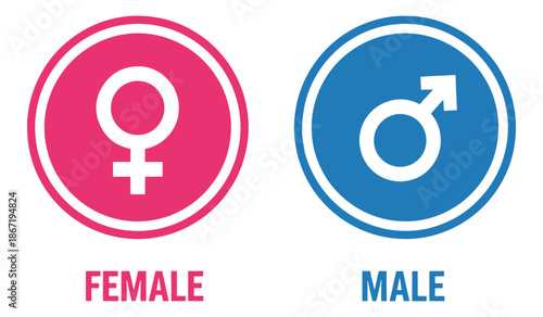 Male and female gender symbols in red and blue circles with labels