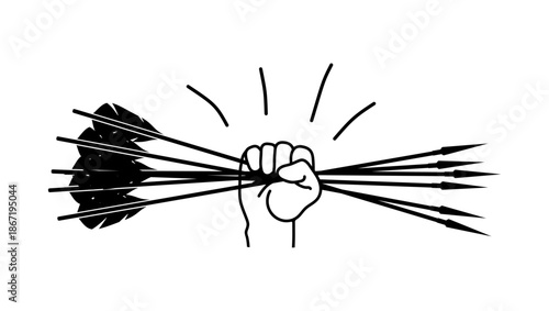 The hand holds many arrows, a symbol of the power of unity