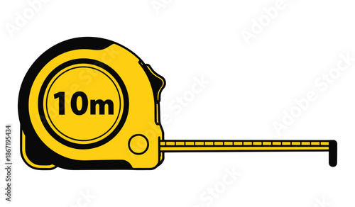 Yellow ten meter tape measure on white background