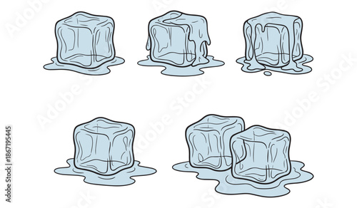 Illustration of melting ice cubes on white background