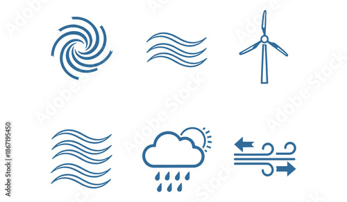 Weather forecast icons featuring wind storm rain and cloud symbols