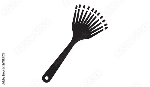 Black plastic back scratcher with long handle and wide fan shaped head
