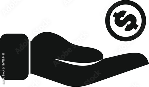 Hand with a dollar coin depicting financial transactions, charity, and donation