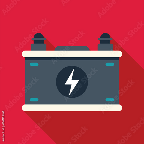 Car battery icon with lightning bolt symbol on red background