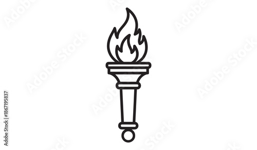 Black line drawing of a traditional torch with flames