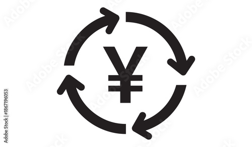 Black yen symbol surrounded by circular arrows on white background