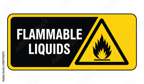 Warning sign for flammable liquids with flame icon