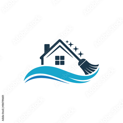 Cleaning service house logo with broom