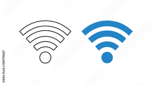 Collection of two distinct wireless internet access symbols featuring a filled blue icon and a simple black outline version for various design needs