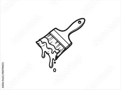 Illustrated paintbrush with dripping paint isolated design
