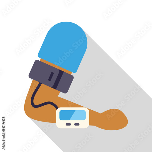 Human arm with cuff and digital device measuring blood pressure, monitoring cardiovascular health