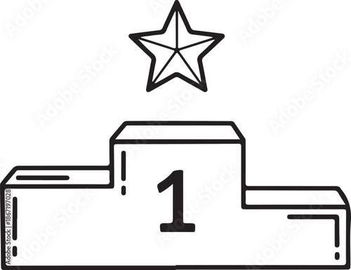 Hand drawn first place podium with star icon winner award