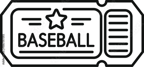 Baseball game ticket with star icon representing sport event entry