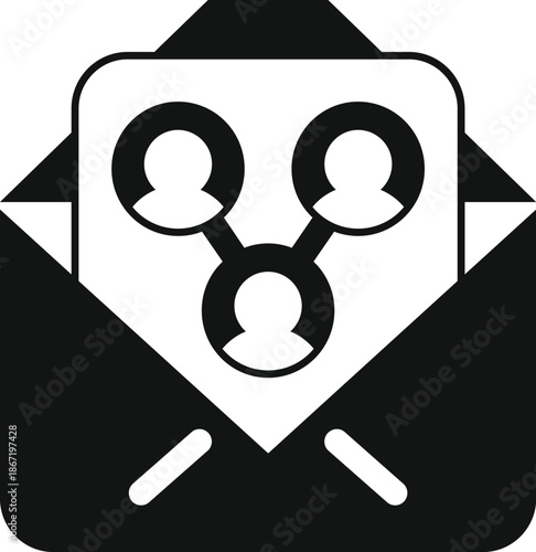 Email envelope opening with a network of connected user icons on a document