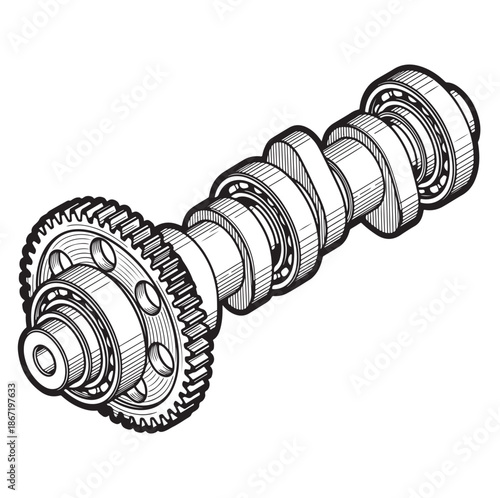Camshaft with Gear and Bearings for Engine Assembly