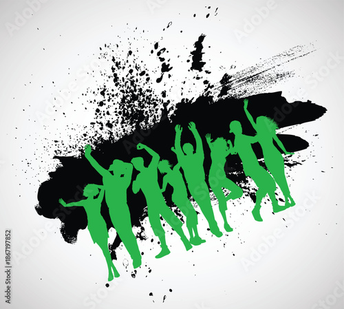 Abstract grunge vector background illustration featuring black ink splatters, paint drips, and dirty graffiti spray texture elements with artistic liquid blots and stains