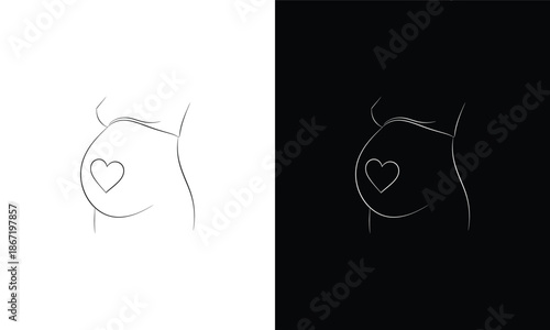 Minimalist illustrations of a woman's profile with a heart-shaped symbol on a contrasting background