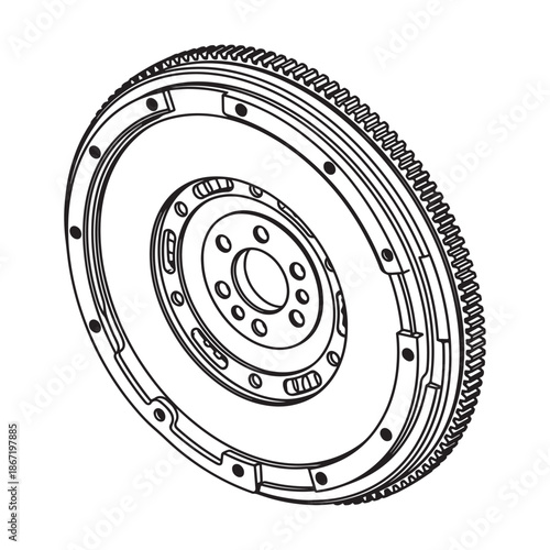 Automotive Engine Flywheel Technical Line Drawing