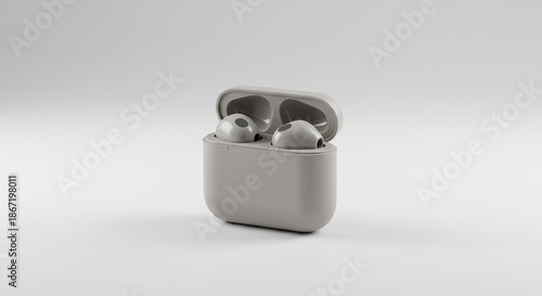 Wireless Earbuds in Open Charging Case on White Background