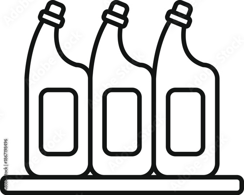 Line art icon showing three large cleaning liquid bottles ready for use