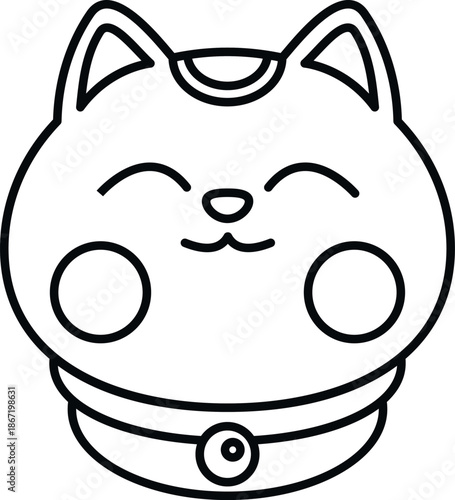 Smiling japanese maneki neko lucky cat icon symbol for good fortune