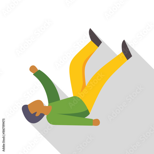 Man falling backwards with arms up, representing unexpected accident or failure