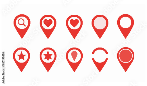 Red map pin symbols vector set for location navigation and mapping
