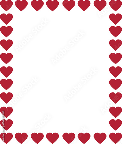 Square border made of red hearts. Perfect for romantic cards, invitations, and love-themed designs.