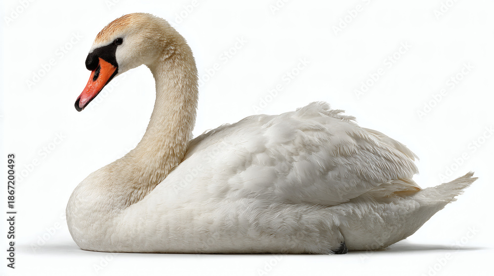 Fototapeta premium White Swan White Background Elegant Portrait