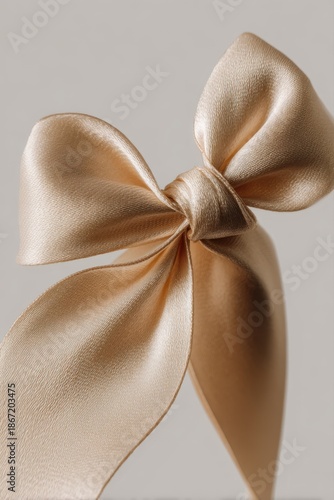 Golden satin ribbon bow tying elegant celebration gift