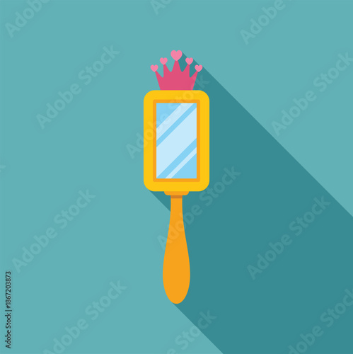 Princess hand mirror featuring a pink crown with hearts, presenting a vanity and beauty concept